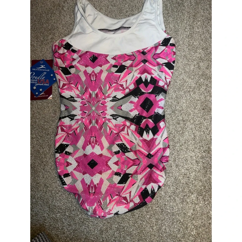 Motionwear Kids Leotard Pink Geometric Glitter Gymnastics Dance Size LC